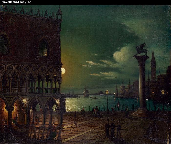 Ippolito Caffi Markusplatz in Venedig im Mondlicht